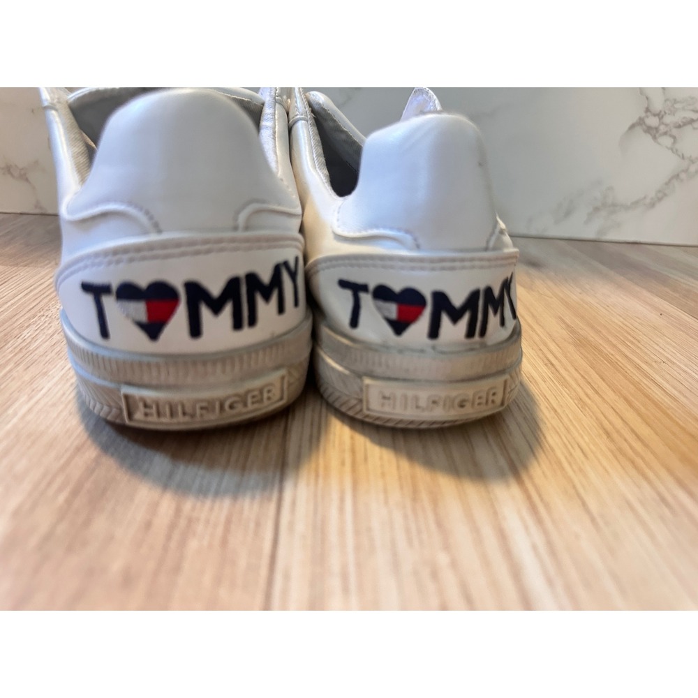 Tommy Hilfiger White Leather Laceless Slip On Sneakers Casual Shoes - Picture 4 of 9